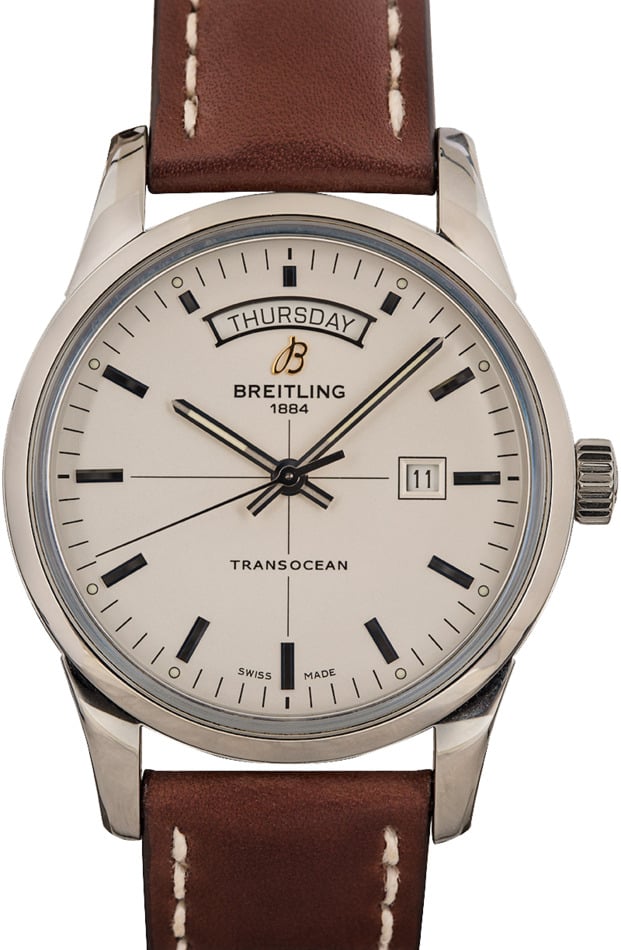 Shop Breitling Transocean Day & Date 43mm Brown Leather Strap Mens Watch - A4531012|G751|437X|A20B A.1 in USA