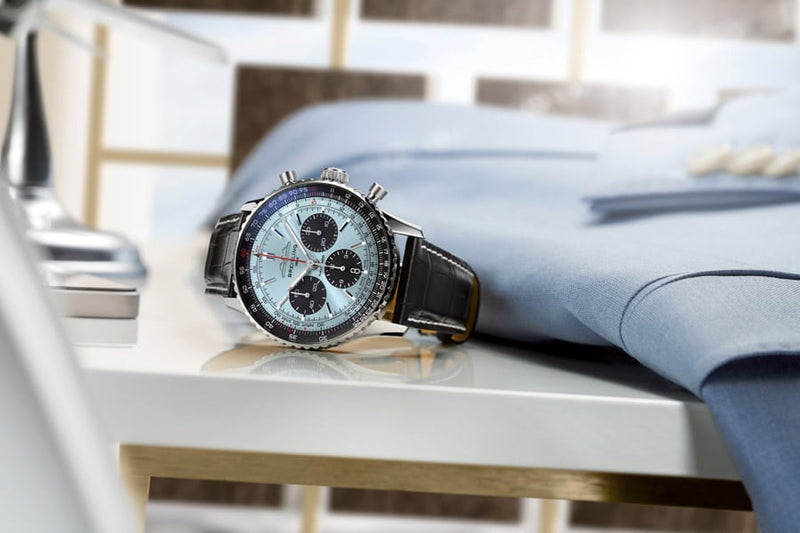 Shop Breitling Navitimer B01 Chronograph 43 Blue Dial Black Leather Strap Watch for Men - AB0138241C1P1 in USA