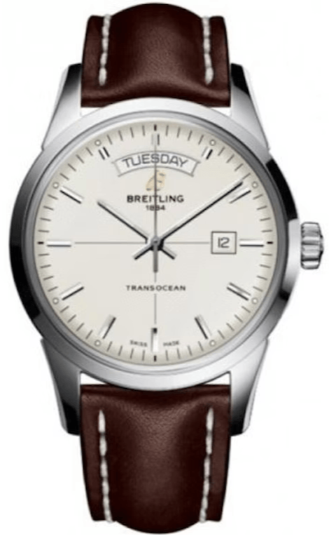 Shop Breitling Transocean Day & Date 43mm Brown Leather Strap Mens Watch - A4531012|G751|437X|A20B A.1 in USA