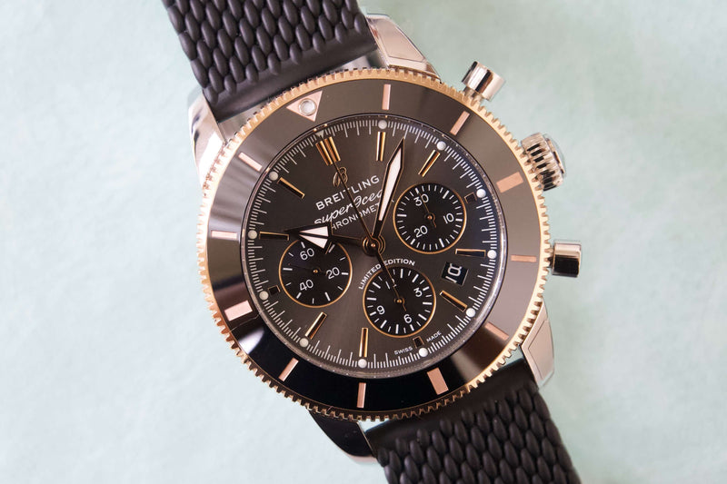Breitling Superocean Heritage B01 Chronograph 44 Black Dial Black Mesh Bracelet Watch for Men - UB01621A1M1S1