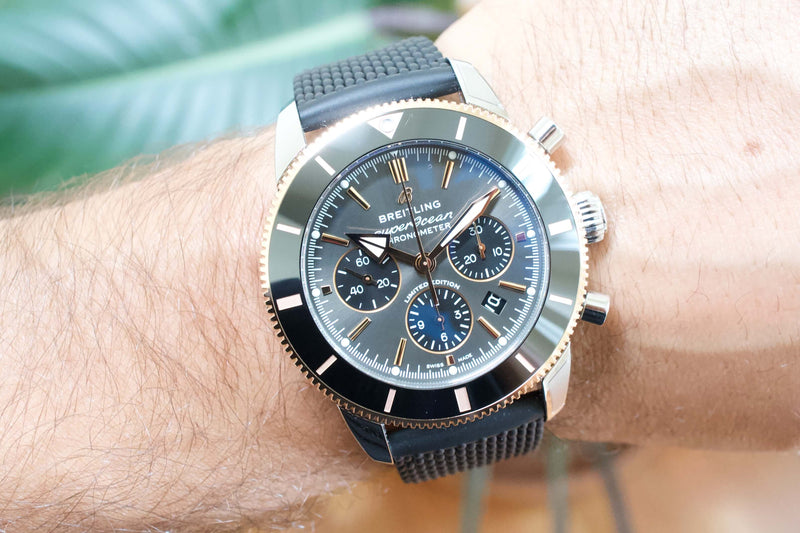 Breitling Superocean Heritage B01 Chronograph 44 Black Dial Black Mesh Bracelet Watch for Men - UB01621A1M1S1