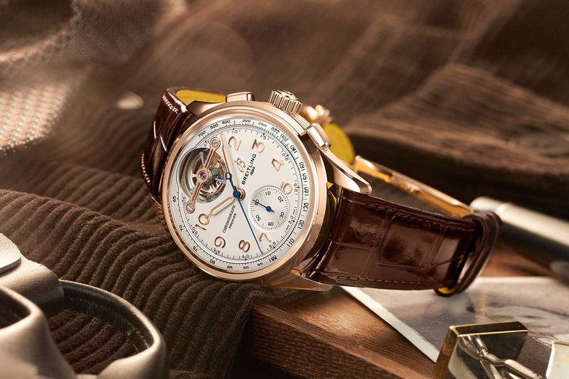 Breitling Premier B21 Chronograph Tourbillion 42 Leon Breitling White Dial Brown Leather Strap Watch for Men - RB2120211G1P1