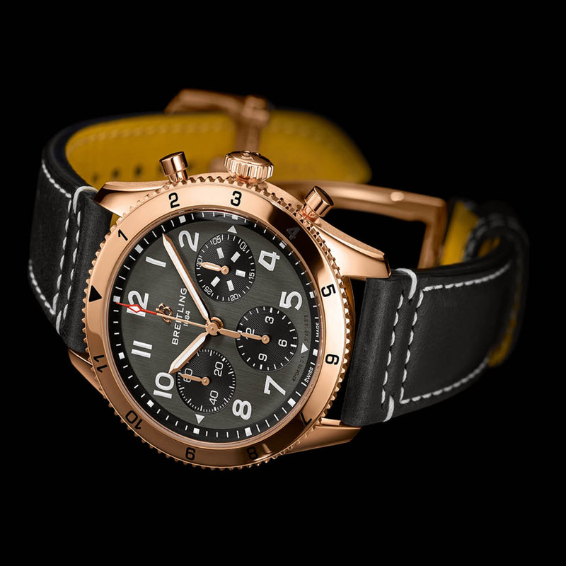 Breitling Super Avi Chronograph 42 P-51 Mustang Black Dial Black Leather Strap Watch for Men - R233801A1B1X1