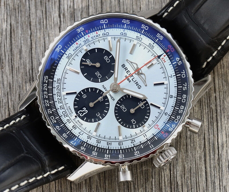 Shop Breitling Navitimer B01 Chronograph 43 Blue Dial Black Leather Strap Watch for Men - AB0138241C1P1 in USA