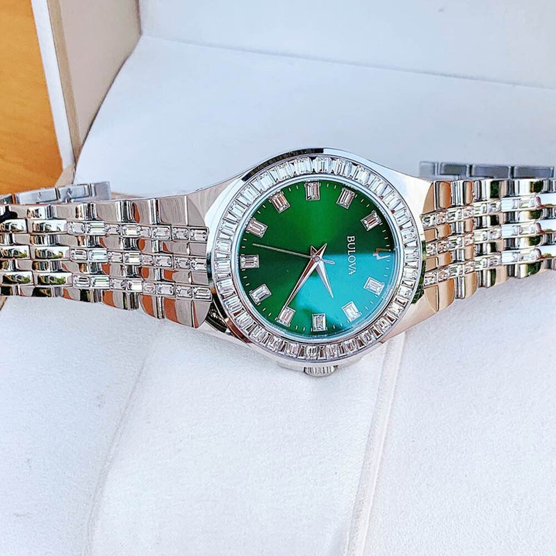 Bulova Phantom Classic Baguette Green Dial Silver Steel Strap Watch for Men - 96A253 Buy Now By Bulova
