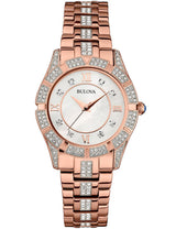 Bulova Crystal Mother of Pearl Dial Rose Gold Steel Strap Watch for Women - 98L197 Buy Now By Bulova