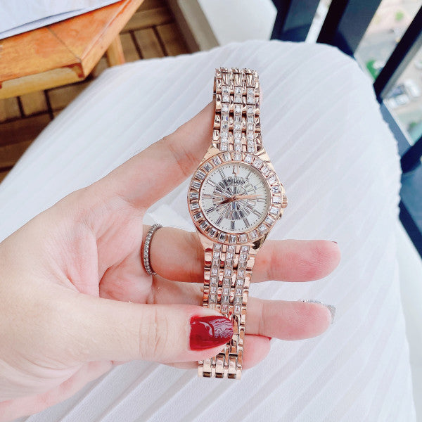 Bulova Phantom White Dial with Swarovski Baguettes Rose Gold Steel Strap Watch for Women - 98L268 Buy Now By Bulova
