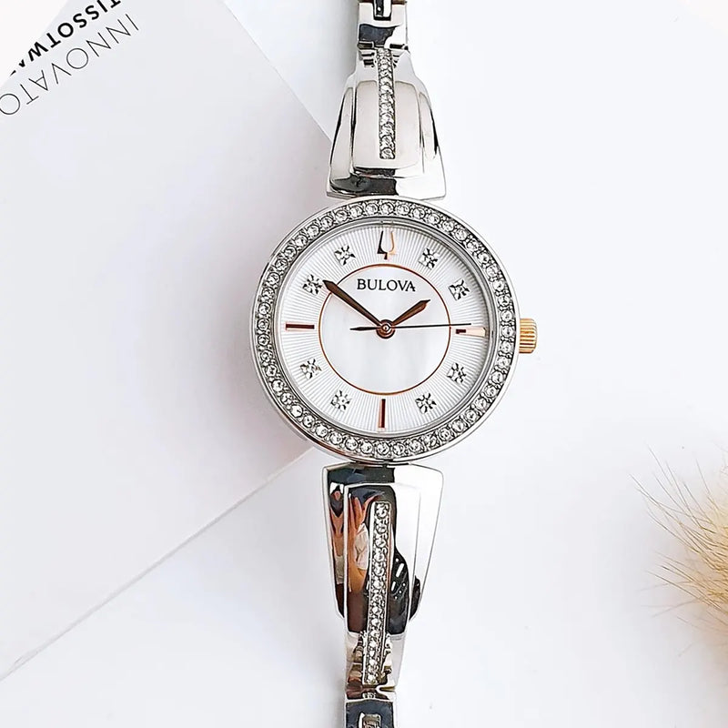 Bulova Crystals Mother of Pearl Dial Two Tone Steel Strap Watch for Women - 98X108 Buy Now By Bulova
