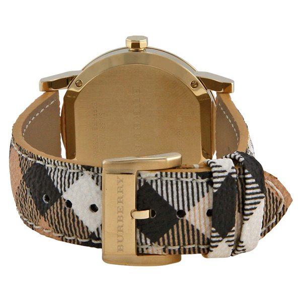 Burberry The City Gold Dial Haymarket Brown Leather Strap Watch for Women - BU9026 Buy Now By Burberry