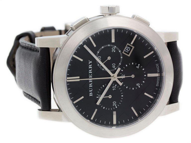 Burberry The City Chronograph Black Dial Black Leather Strap Watch for Men - BU9356 Buy Now By Burberry