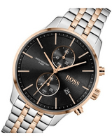 Shop Hugo Boss Associate Chronograph Black Dial Two Tone Steel Strap Watch for Men - 1513840 in USA