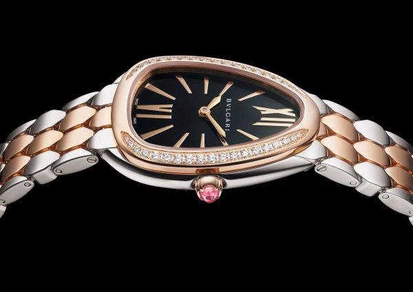 Bvlgari Serpenti Seduttori Diamonds Black Dial Two Tone Steel Strap Watch for Women - SERPENTI103450