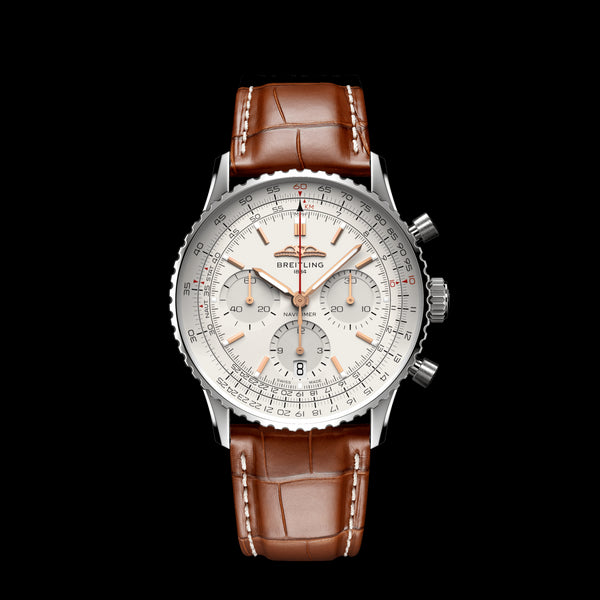 Shop Breitling Navitimer B01 Chronograph 41 White Dial Brown Leather Strap Watch for Men - AB0139211G1P1 in USA