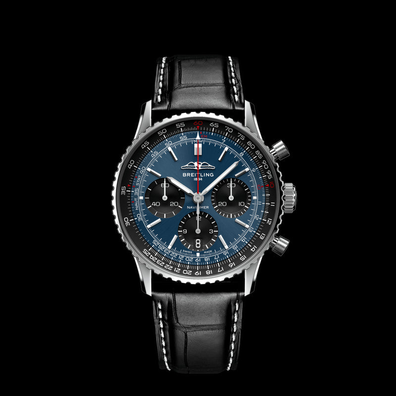 Shop Breitling Navitimer B01 Chronograph 41 Blue Dial Black Leather Strap Watch for Men - AB0139241C1P1 in USA