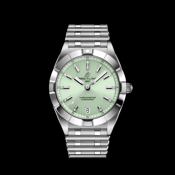 Breitling Chronomat 32 Diamonds Green Dial Silver Steel Strap Watch for Women - A77310101L1A1
