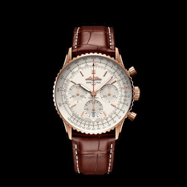 Shop Breitling Navitimer B01 Chronograph 41 White Dial Brown Leather Strap Watch for Men - RB0139211G1P1 in USA
