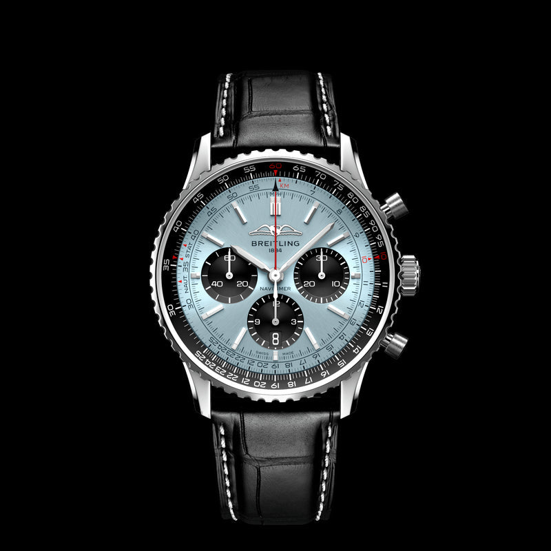 Shop Breitling Navitimer B01 Chronograph 43 Blue Dial Black Leather Strap Watch for Men - AB0138241C1P1 in USA