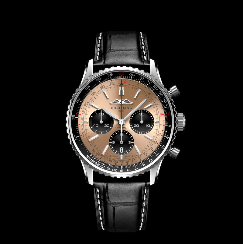 Shop Breitling Navitimer B01 Chronograph 43 Brown Dial Black Leather Strap Watch for Men - AB0138241K1P1 in USA