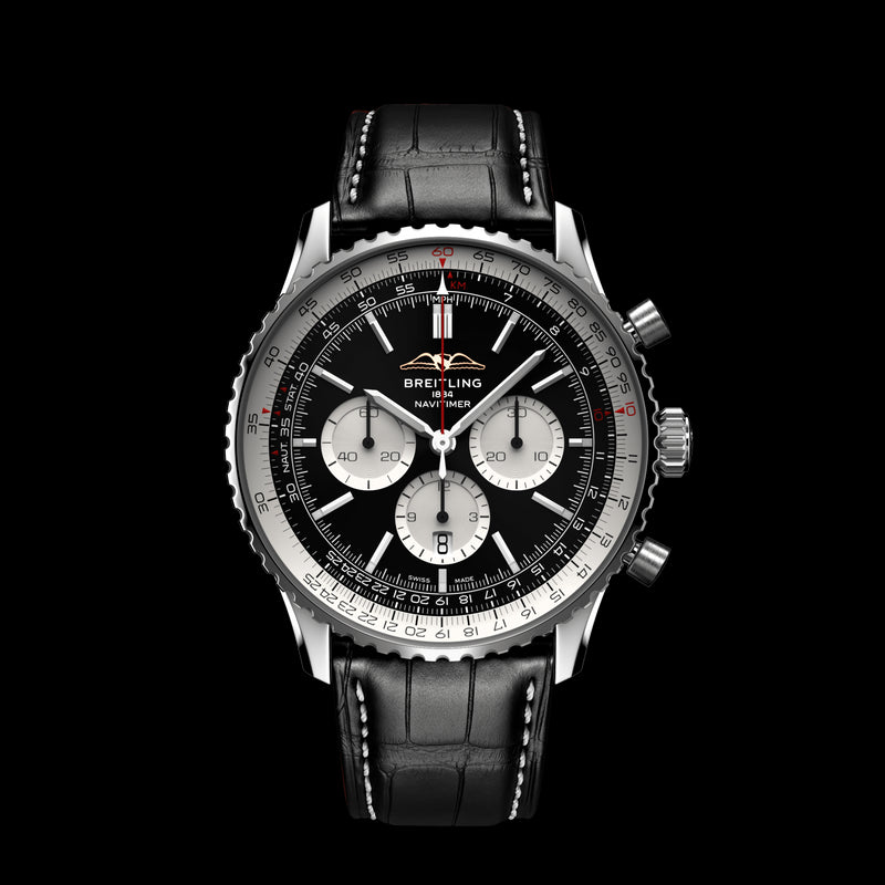 Shop Breitling Navitimer B01 Chronograph 46 Black Dial Black Leather Strap Watch for Men - AB0137211B1P1 in USA