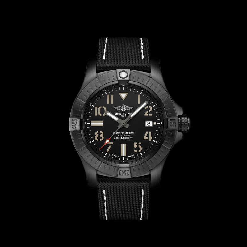 Shop Breitling Avenger Automatic 45 Seawolf Night Mission Black Dial Black Nylon Strap Watch for Men - V17319101B1X1 in USA