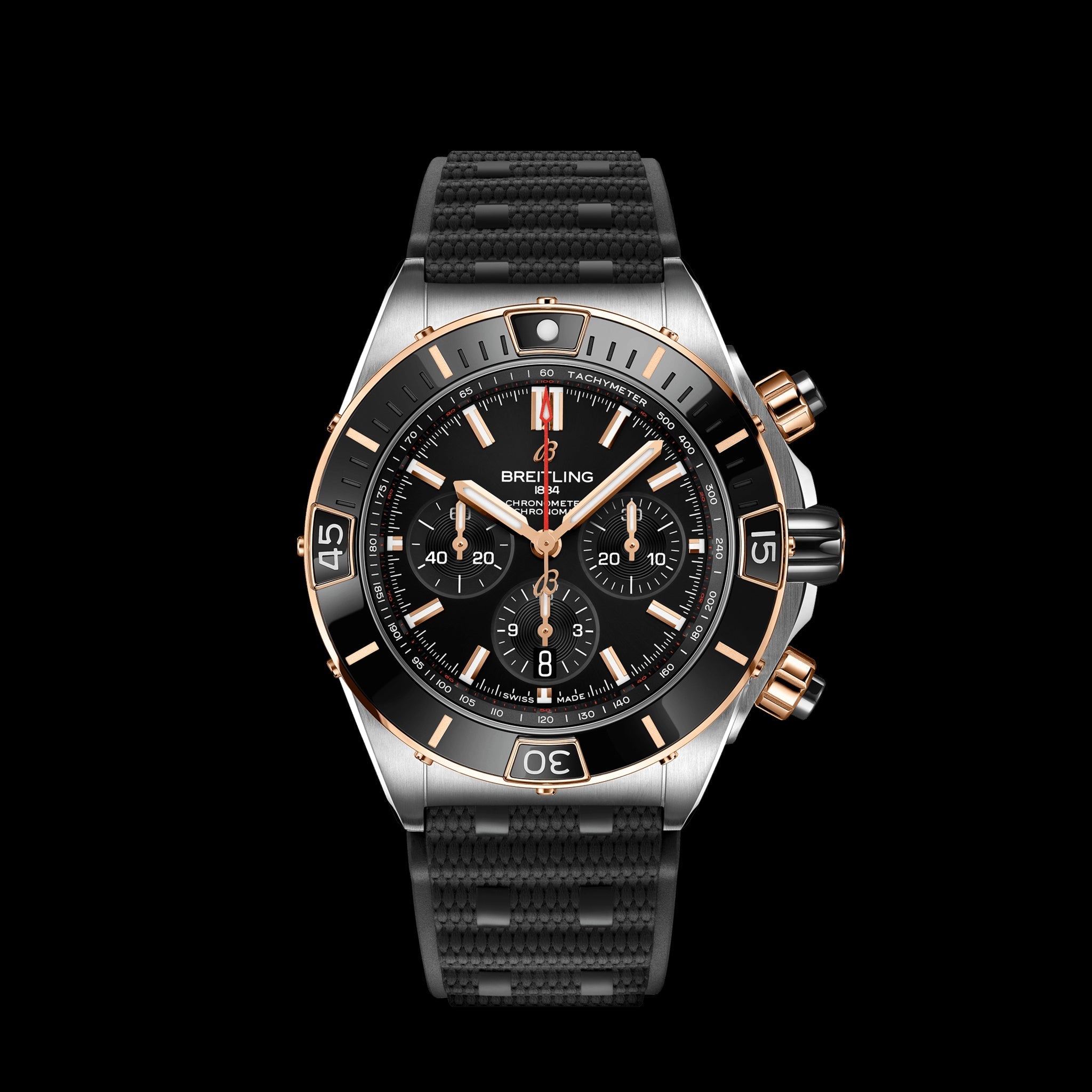 Breitling Super Chronomat B01 44 Black Dial Black Rubber Strap Watch for Men - UB0136251B1S1