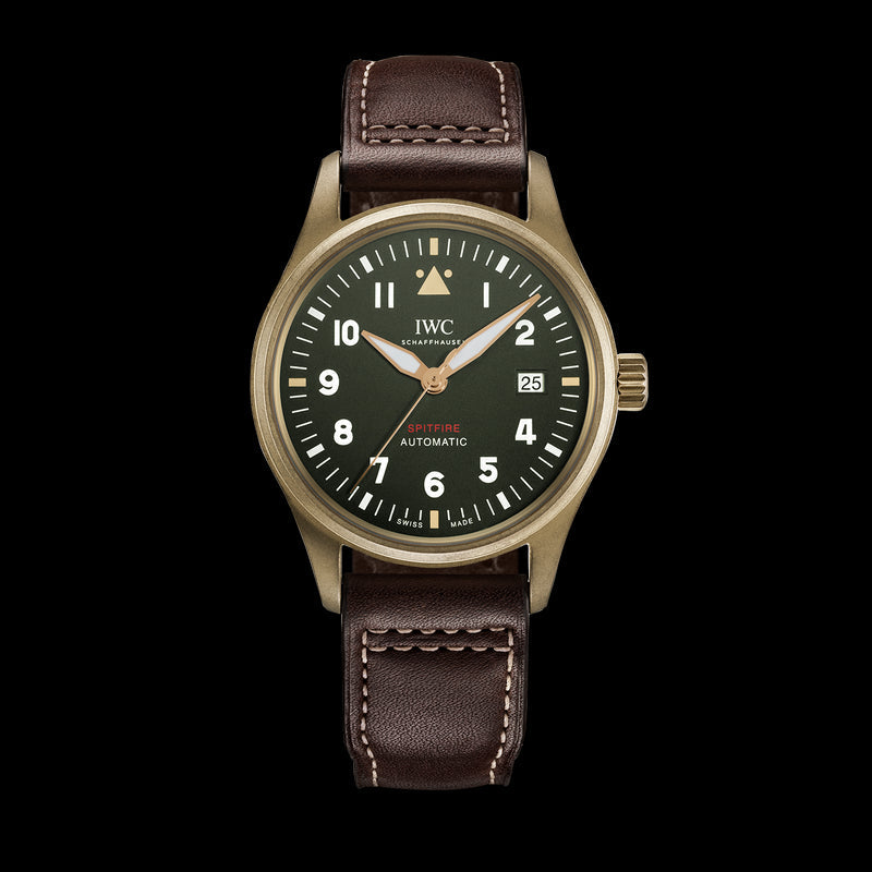 Shop IWC Pilot's Watch Automatic Spitfire Green Dial Brown Leather Strap Watch for Men - IW326802 in USA