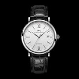 Shop IWC Portofino Automatic White Dial Black Leather Strap Watch for Men - IW356501 in USA