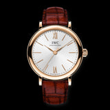 Shop IWC Portofino Automatic Silver Dial Red Leather Strap Watch for Women - IW357401 in USA