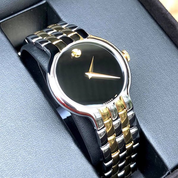 Shop Movado Veturi Quartz Black Dial Two Tone Steel Strap Watch for Men - 0606932 in USA