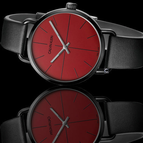 Calvin Klein Even Maroon Dial Black Leather Strap Watch for Men - K7B214CP Buy Now By Calvin Klein