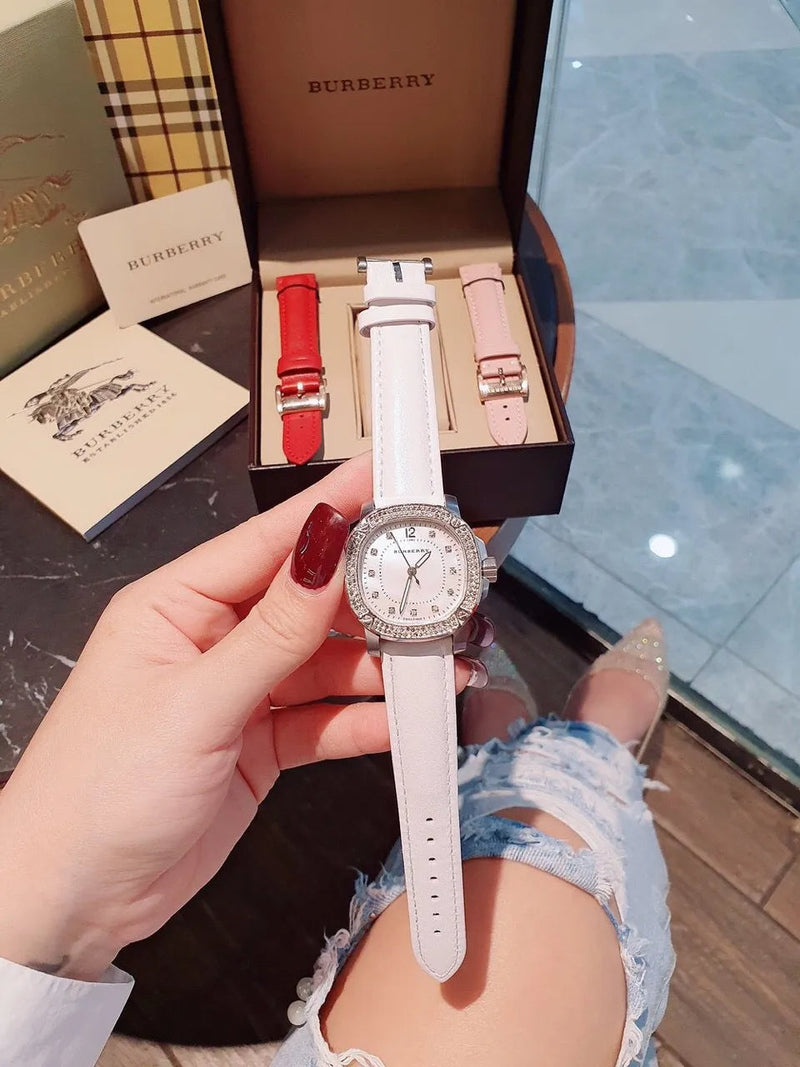 Shop Burberry City Chronograph White Dial White Leather Strap Watch For Women - BU9701 in USA