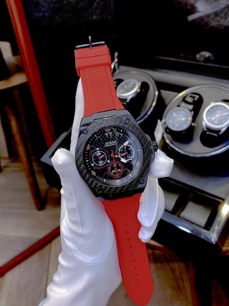 Guess Legacy Black Dial Red Silicone Strap Watch for Men - W1049G6 Buy Now By Guess