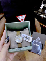 Guess Whisper Silver Dial Gold Mesh Bracelet Watch for Women - W1084L2 Buy Now By Guess