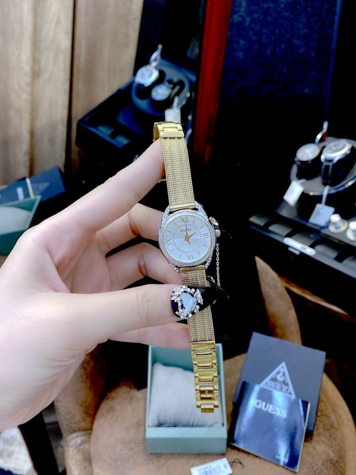 Guess Whisper Silver Dial Gold Mesh Bracelet Watch for Women - W1084L2 Buy Now By Guess