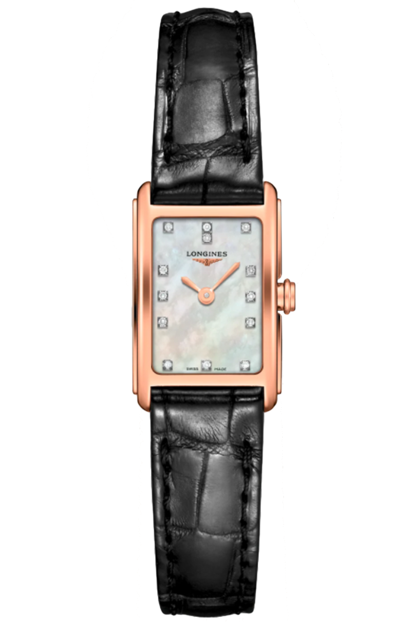 Longines Dolcevita Diamonds Mother of Pearl White Dial Black Leather Strap Watch for Women - L5.258.8.87.0 Buy Now By Longines