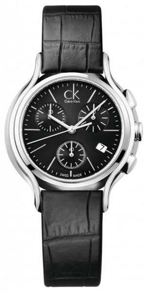 Shop Calvin Klein Skirt Chronograph Black Dial Black Leather Strap Watch for Men - K2U291C1 in USA