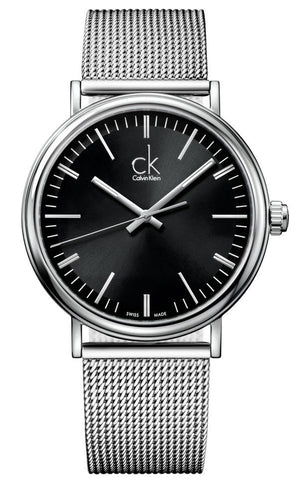 Calvin Klein Surround Black Dial Silver Mesh Bracelet Watch for Men - K3W21121