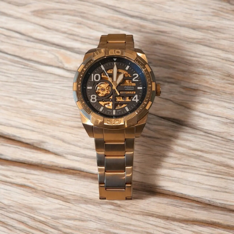 Fossil Bronson Automatic Skeleton Black Dial Gold Steel Strap Watch for Men - ME3257 Buy Now By Fossil