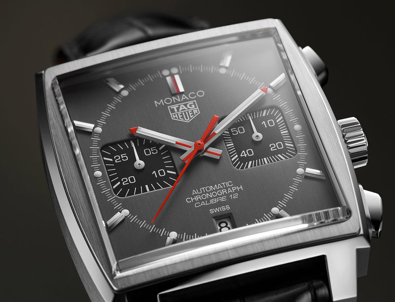 Tag Heuer Monaco Calibre 12 Final Edition Chronograph Grey Dial Black Leather Strap Watch for Men - CAW211J.FC6476 Buy Now By Tag Heuer
