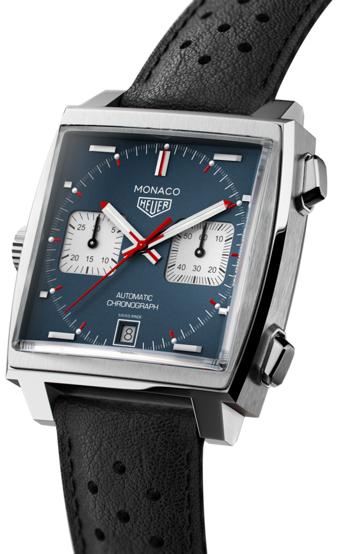 Tag Heuer Monaco Automatic Chronograph Blue Dial Black Leather Strap Watch for Men - CAW211P.FC6356 Buy Now By Tag Heuer