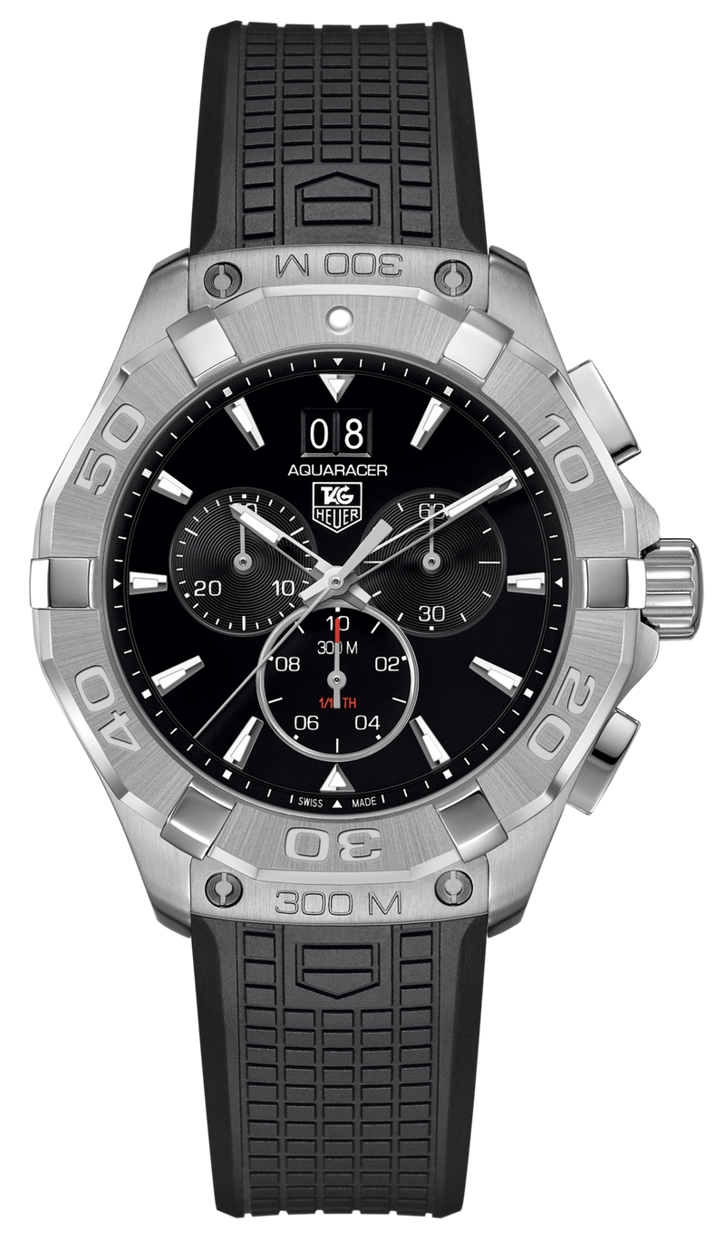 Tag Heuer Aquaracer Chronograph Black Dial Black Rubber Strap Watch for Men - CAY1110.FT6041 Buy Now By Tag Heuer