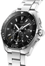 Tag Heuer Aquaracer Quartz Chronograph Black Dial Silver Steel Strap Watch for Men - CAY111A.BA0927 Buy Now By Tag Heuer