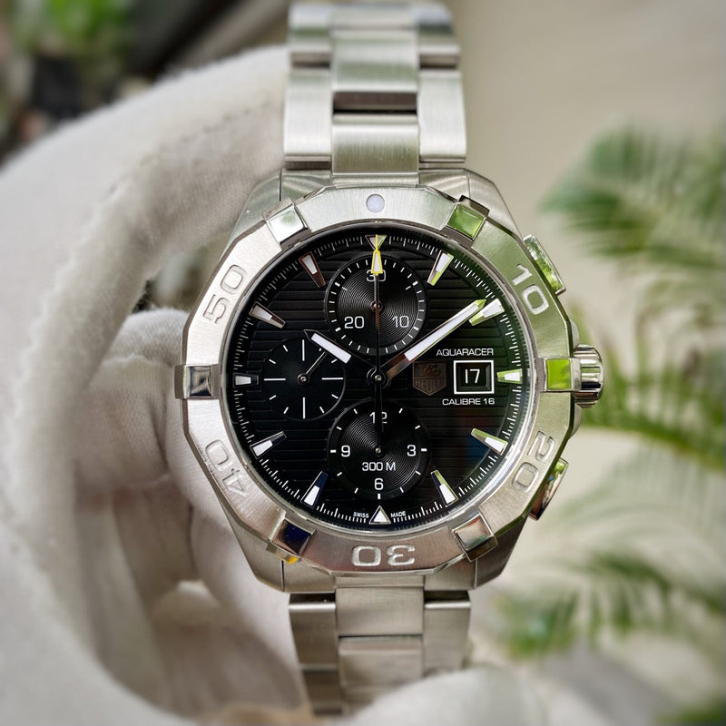 Tag Heuer Aquaracer Automatic Chronograph Black Dial Silver Steel Strap Watch for Men - CAY2110.BA0927 Buy Now By Tag Heuer