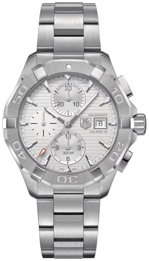 Shop Tag Heuer Aquaracer Caliber 16 Automatic Chronograph White Dial Silver Steel Strap Watch for Men - CAY2111.BA0927 in USA