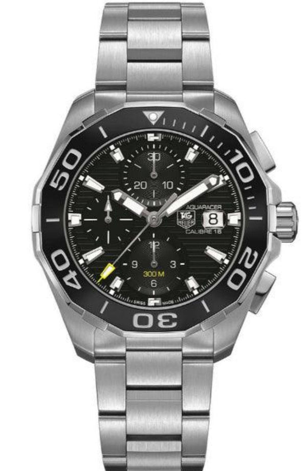 Shop Tag Heuer Aquaracer Calibre 16 Day-Date Black Dial Silver Steel Strap Watch for Men - CAY211A.BA0927 in USA