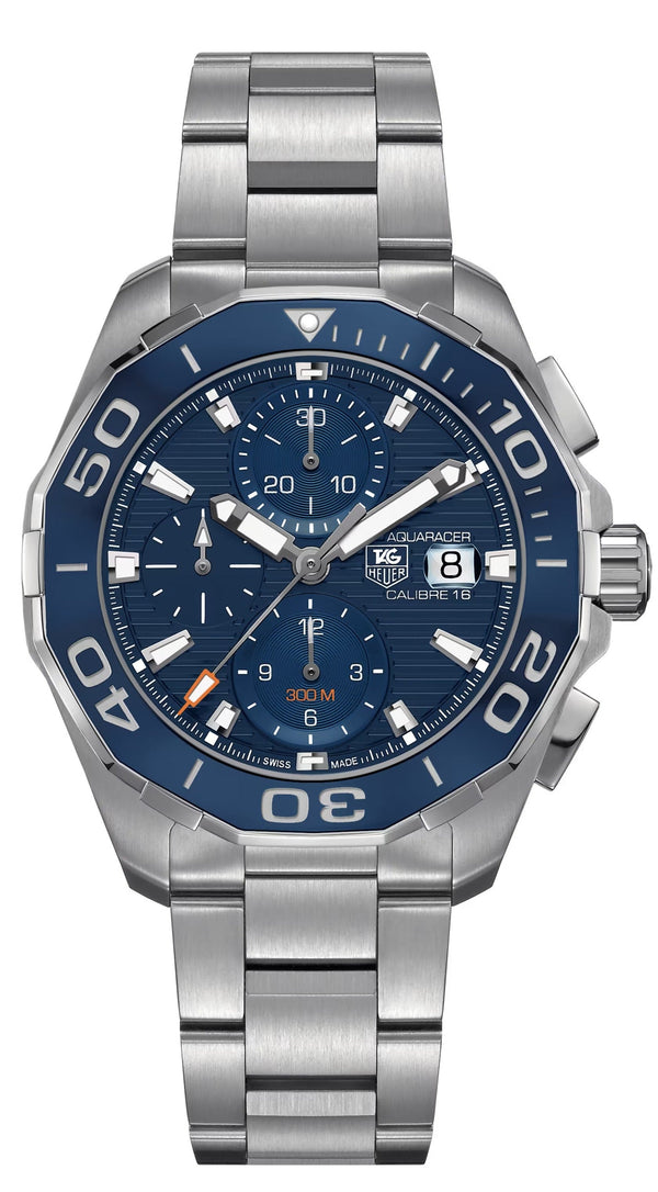 Shop Tag Heuer Aquaracer Calibre 16 43mm Blue Dial Silver Steel Strap Watch for Men - CAY211B.BA0927 in USA