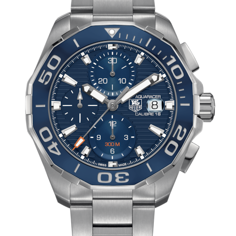 Shop Tag Heuer Aquaracer Calibre 16 43mm Blue Dial Silver Steel Strap Watch for Men - CAY211B.BA0927 in USA