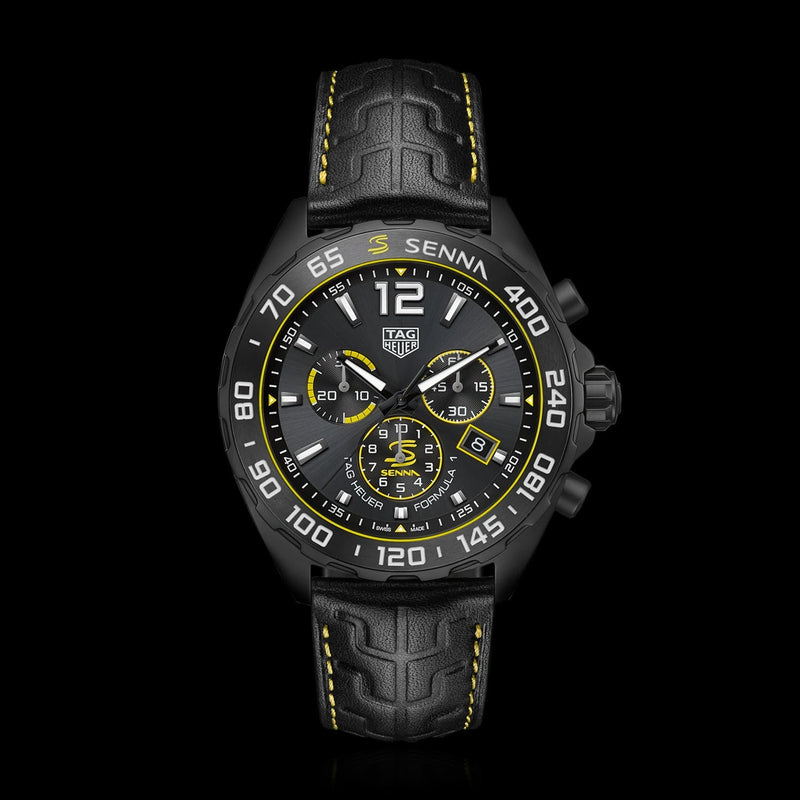 Tag Heuer Formula 1 Chronograph Senna Black Dial Black Leather Strap Watch for Men - CAZ101AJ.FC6487 Buy Now By Tag Heuer