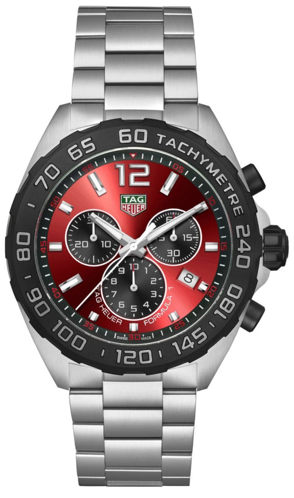 Tag Heuer Formula 1 Chronograph Red Dial Silver Steel Strap Watch for Men - CAZ101AN.BA0842