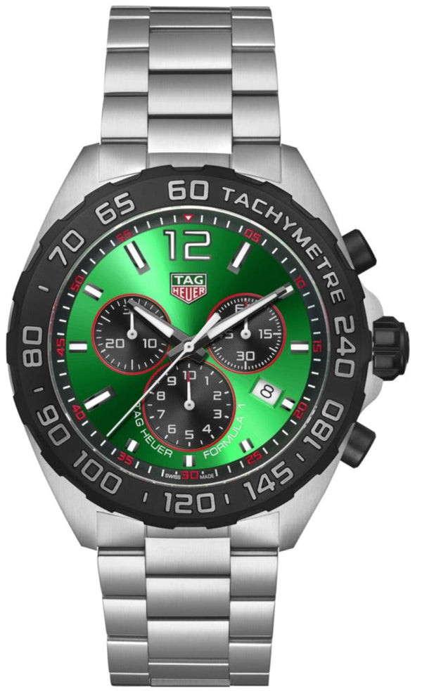 Shop Tag Heuer Formula 1 Chronograph Green Dial Silver Steel Strap Watch for Men - CAZ101AP.BA0842 in USA